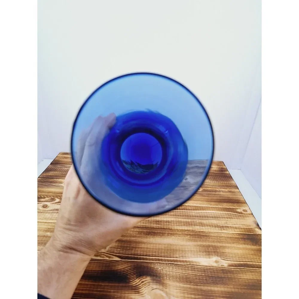 Vintage‎ Cobalt Blue Glass Flower Vase Bulb Shaped Fluted Neck